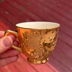 Vintage Hand Decorated Weeping Bright Gold with Bone Porcelain Demitasse Tea Cup